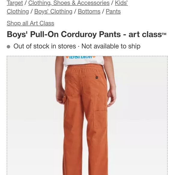 Boys pull on corduroy pants in copper color size 5  by art class new nev… - Picture 3 of 3